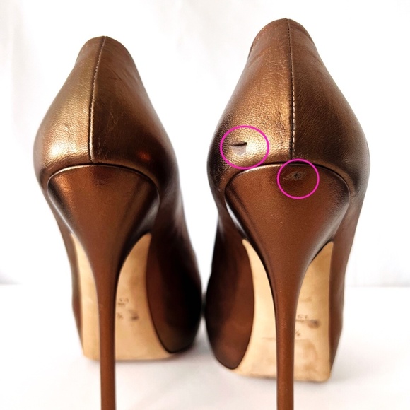 GUCCI bronze peep toe platform stiletto pumps Size EU 37 1/2 US 7 - Picture 5 of 10